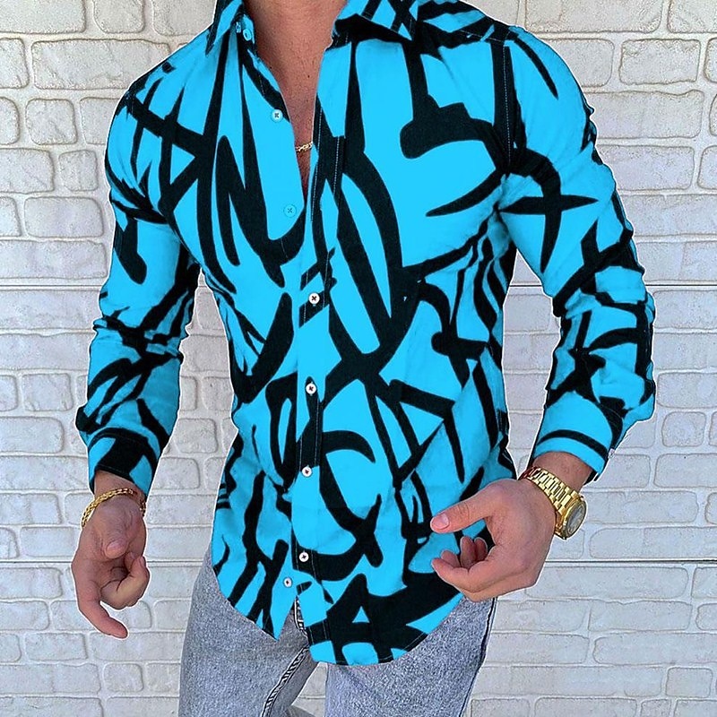Per uomo Color Block A strisce Geometrica Camicia Camicia con bottoni Manica lunga Di tendenza Originale Semplice Informale Giornaliero Per uscire Autunno Inverno Colletto italiano visibile Collage del 2025 a $26.99 –P1