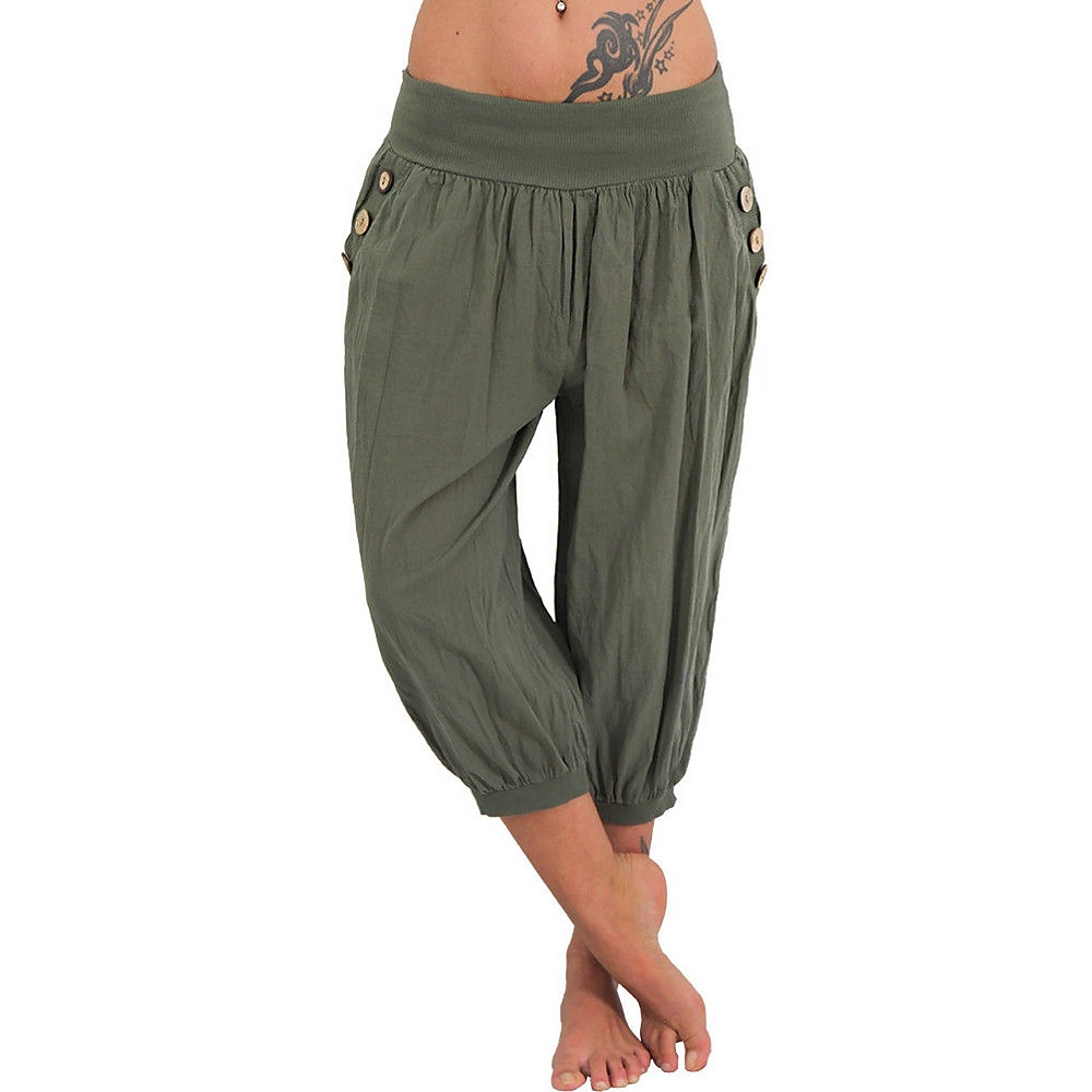 dámské kalhoty na jógu boční kapsy harémové kalhoty capri kalhoty spodky rychleschnoucí odvod vlhkosti lehký hippie boho světle modrý mandarinkový prášek bílý fitness posilovna cvičení pilates léto 2025 - $21.99 –P13
