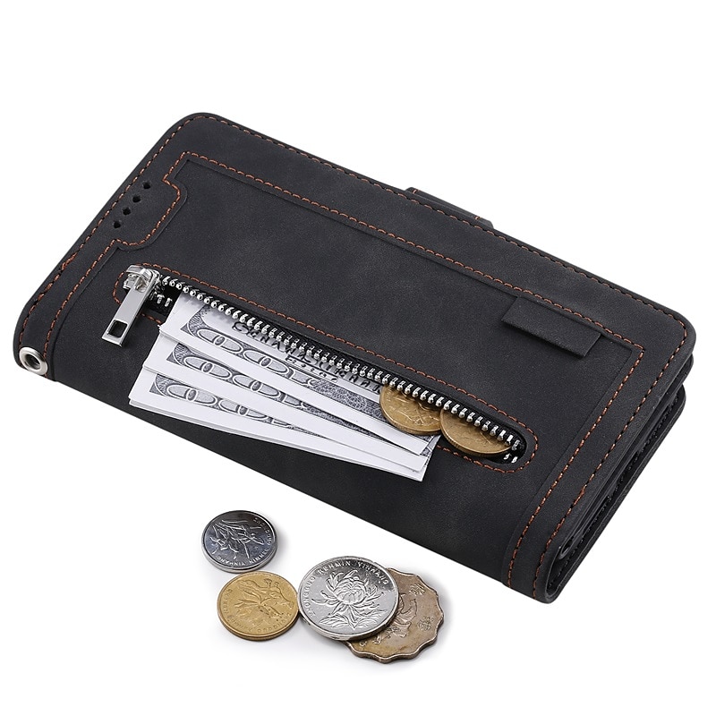 Funda para teléfono para Samsung Galaxy Z Fold 5 Z Fold 4 Z Fold 3 Funda de billetera con cremallera protección completa con correa para muñeca color liso de cuero PU 2025 - $21.99 –P6