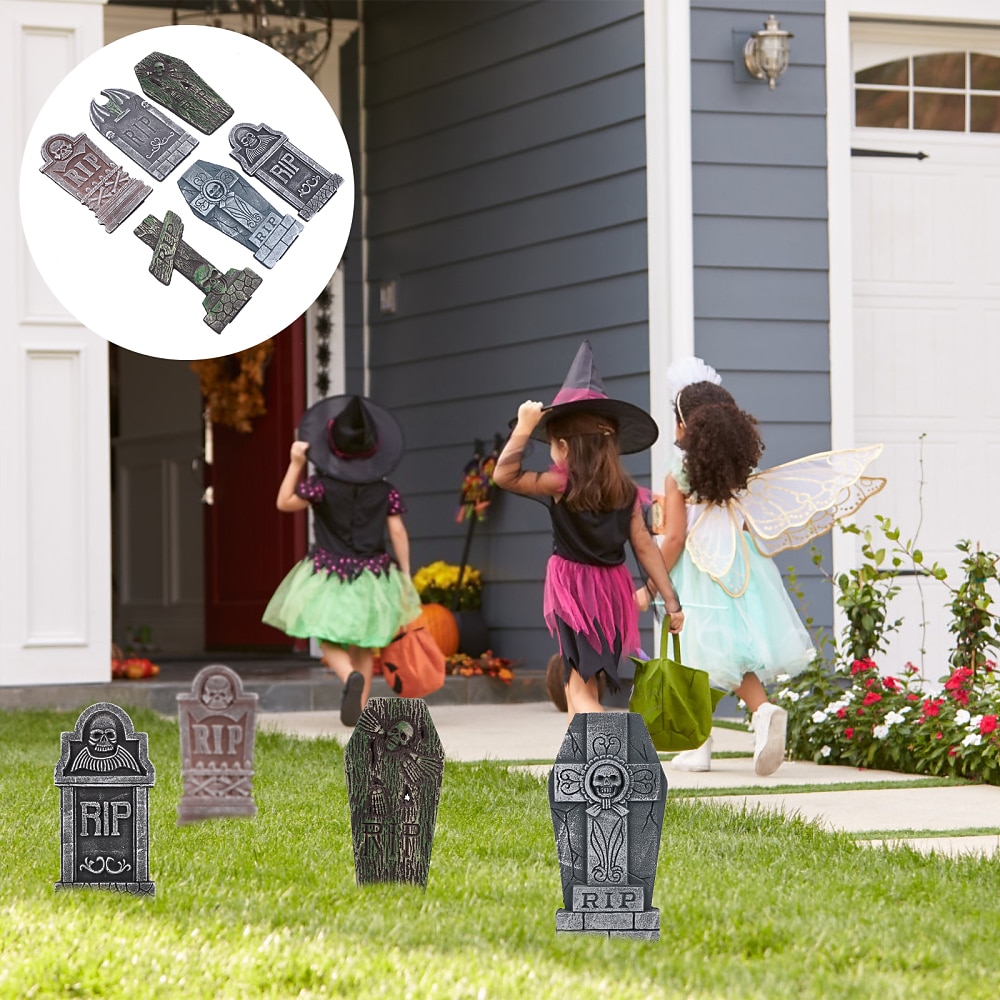 5ks halloweenských náhrobních dekorací realistické a opakovaně použitelné strašidelné dekorace na dvorek a doplňky 2025 - $12.49 –P3