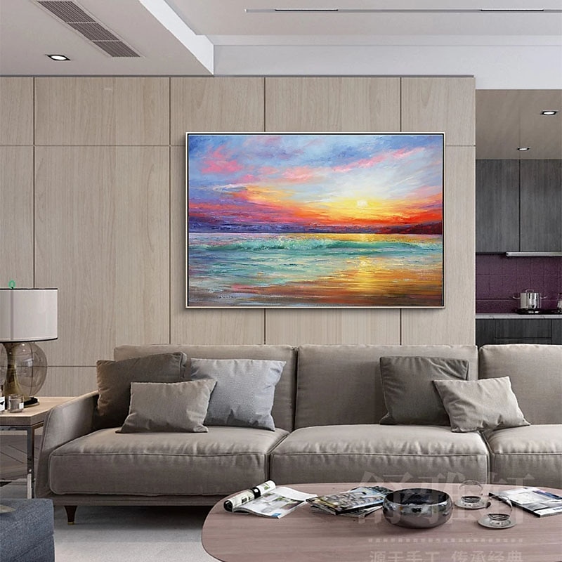 Oil Painting Handmade Hand Painted Wall Art Seascape Sunrise Abstract Bedroom Decoration Paintings Home Decoration Decor Stretched Frame Ready to Hang 2025 - GBP £188 –P6