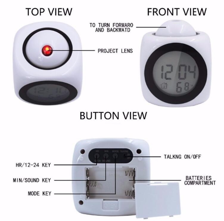 LED Smart Light  Projection Digital LED Alarm Clock for Bedroom on Ceiling Wall Dimmer USB Charger Battery Time And Temperature Display Backup Loud Dual Alarm Clock for Heavy Sleeper Kid Elderly 2025 - $13.99 –P6
