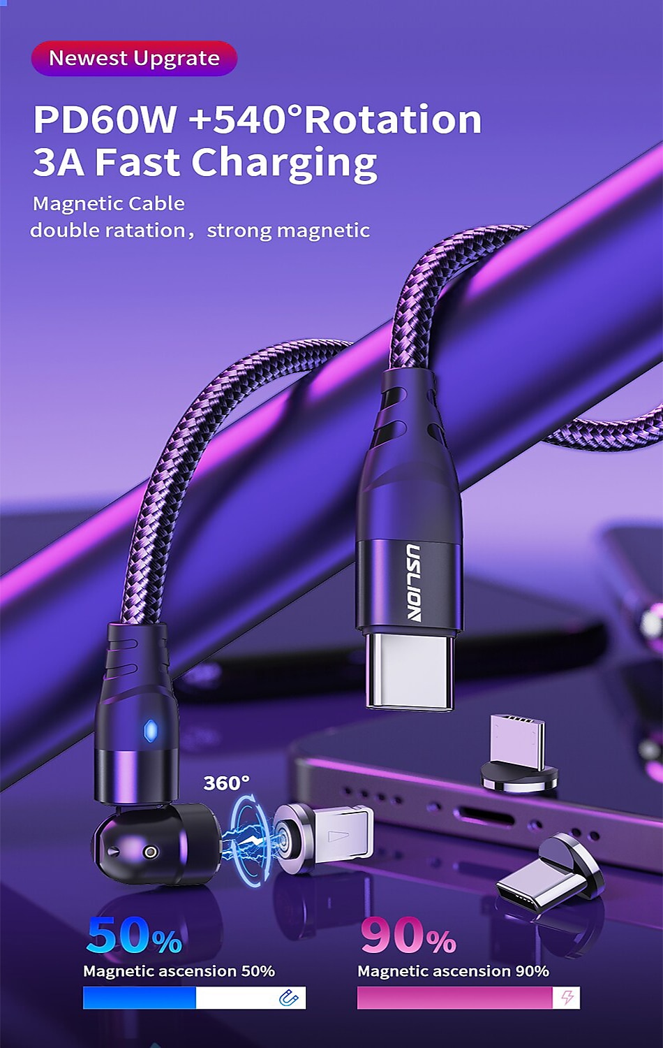 Multi Charging Cable 60W 3.3ft 6.6ft USB C to Lightning / micro / USB C 3 A Fast Charging Nylon Braided Durable Magnetic For Samsung Xiaomi Huawei Phone Accessory 2025 - $10.99 –P1