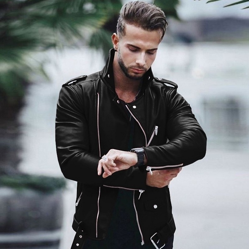 Per uomo Giubbotto Giacca di pelle sintetica Giacca da motociclista Giacca da moto Attività commerciale Giornaliero Tenere al caldo Antivento Tasche Autunno Tinta unica Streetwear Lavoro Collo del 2026 a $57.99 –P4