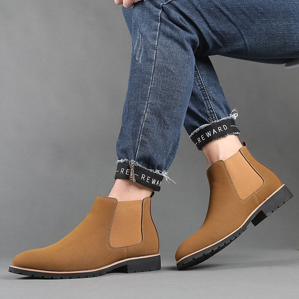 Men's Boots Chelsea Boots Casual Classic Daily PU Booties / Ankle Boots Black Khaki Brown Fall Winter 2023 - AED 190.99 –P1