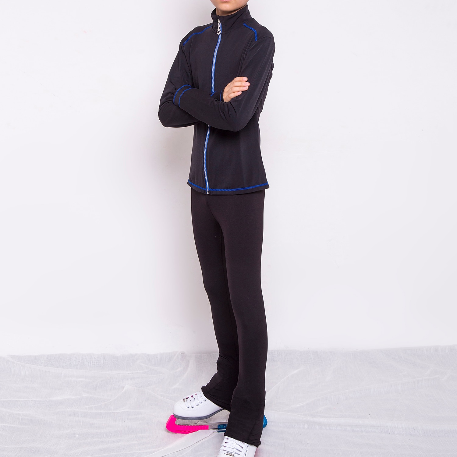 Bunda na krasobruslení a kalhoty Pánské Chlapecké Buz Pateni sako Kalhoty Legíny černá / modrá Díra na palec Fleece Spandex Vysoká pružnost Trénink Cvičení Soutěž Bruslařské oblečení Zahřívací Ručn 2025 - $91.99 –P3