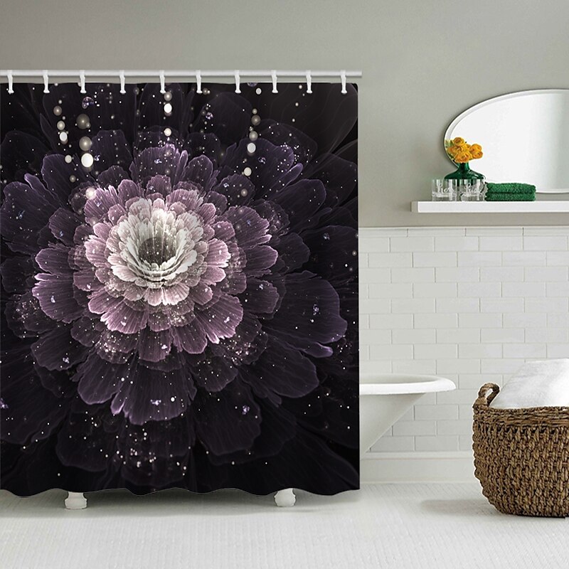 Κουρτίνα ντους με γάντζους 180cm*180cm(70"*70") Πολυεστέρας Πλενόμενη Αδιάβροχη Σύγχρονο Μπάνιο Τοπίο Λωτού Εκτύπωση 2025 - $25.99 –P2