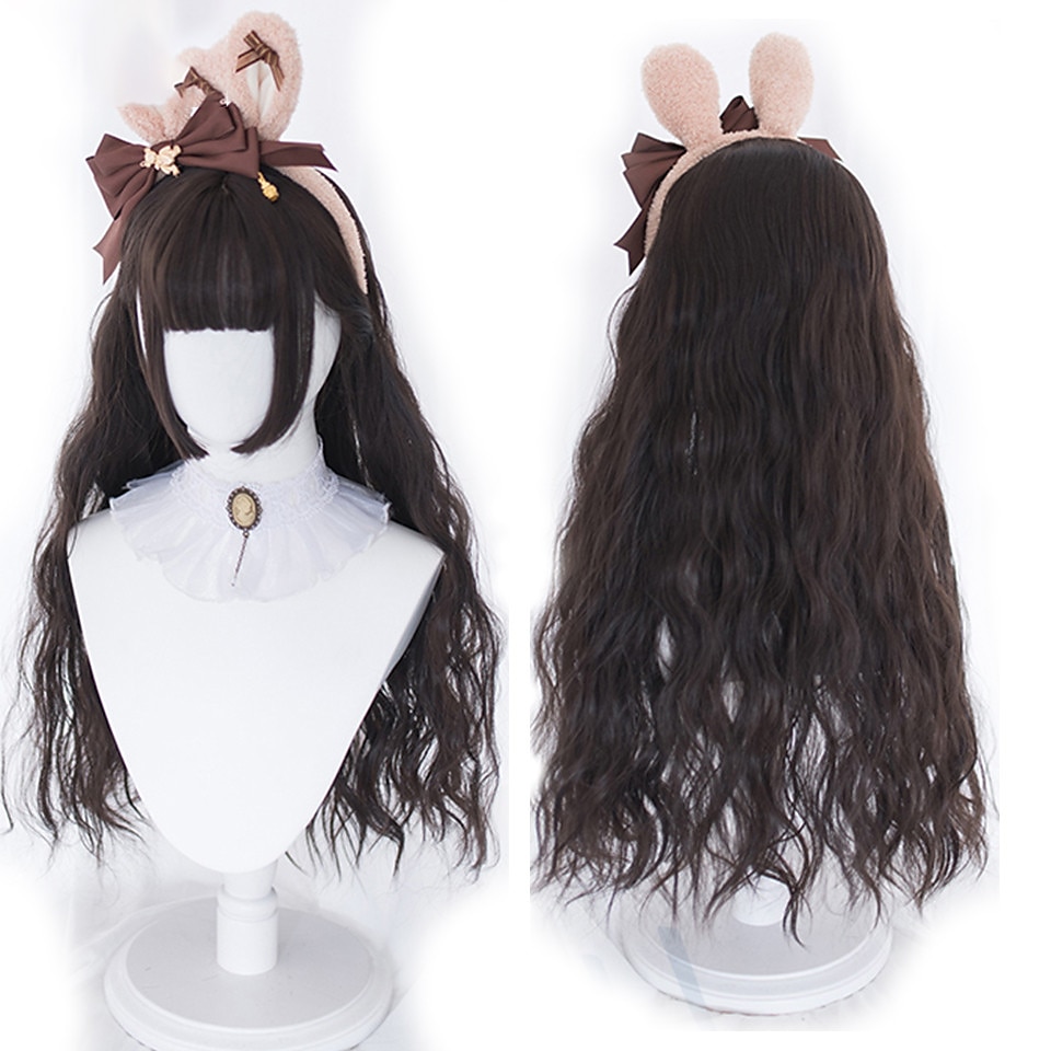 Długa Ombre Kolorowa Syntetyczna Peruka Cosplay Lolita Harajuku z Grzywką Naturalne Fale Różowa Fioletowa Niebieska Codzienna Peruka Halloween 2025 - $25.99 –P10