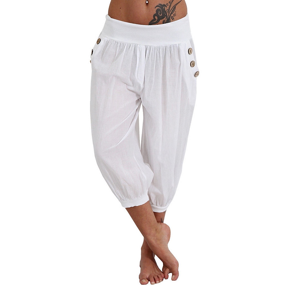 dámské kalhoty na jógu boční kapsy harémové kalhoty capri kalhoty spodky rychleschnoucí odvod vlhkosti lehký hippie boho světle modrý mandarinkový prášek bílý fitness posilovna cvičení pilates léto 2025 - $21.99 –P4