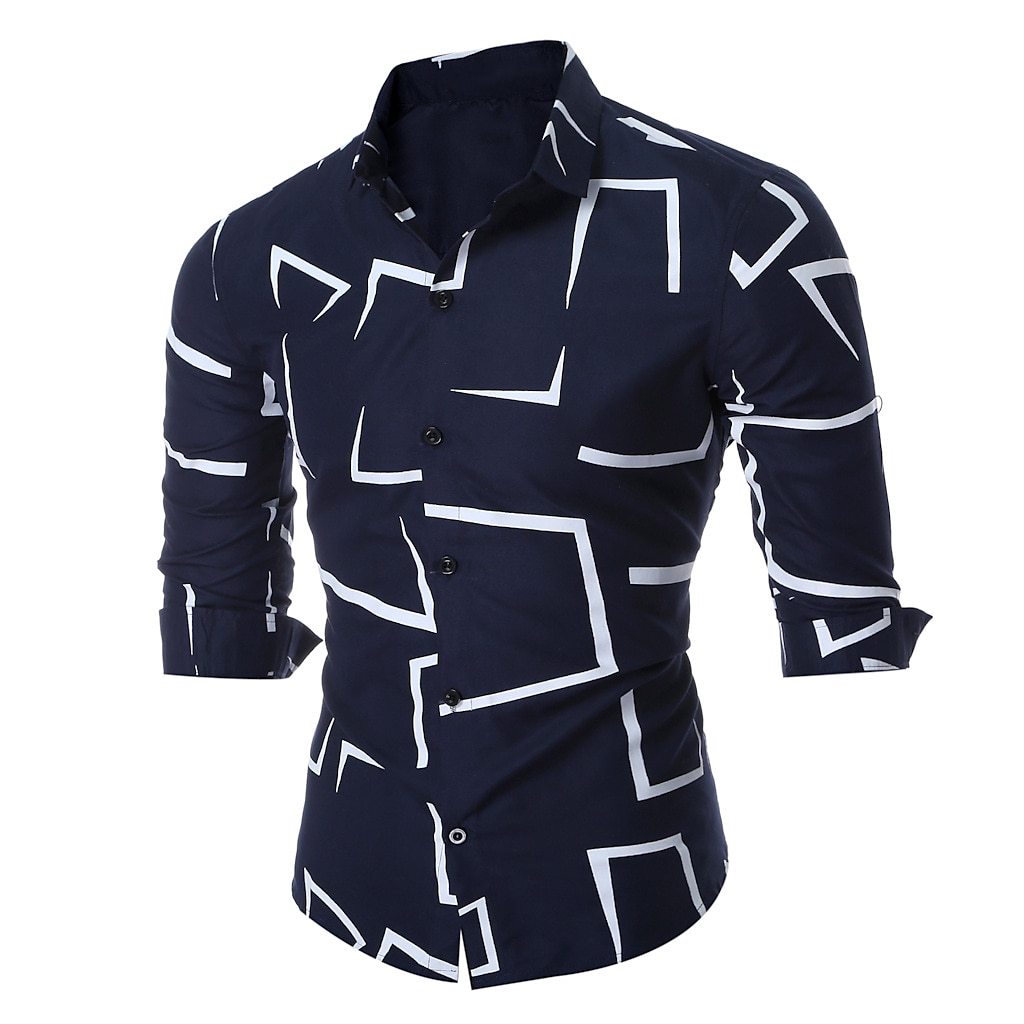Herren Geometrische Muster Geometrie Hemd Knopfhemd Langarm Modisch Designer Geschäftlich Casual Täglich Wochenende Frühling Herbst Winter Klassischer Kragen Bedruckt Schwarz Weiß Rote Marineblau 2025 - $24.99 –P3