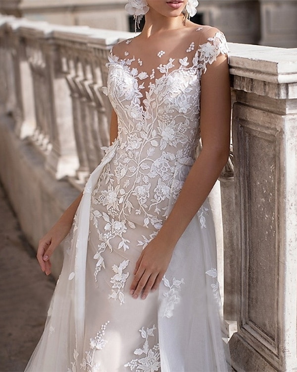 Engagement Formal Fall Wedding Dresses A-Line Off Shoulder Cap Sleeve Court  Train Lace Bridal Gowns With Appliques 2023 Summer Wedding Party, Women's  Clothing 2026 - $307.99