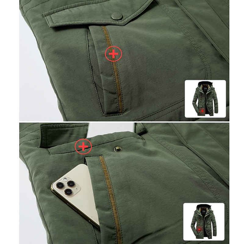 Winterjacke Herren Wander-Fleecejacke für Herren Winterjacke dick warm mit Kapuze Parka Militär Windjacke Outdoor abnehmbare Kappe schwarz Trenchcoat Oberbekleidung Jagd Ski Snowboard Camping 2025 - $86.99 –P14