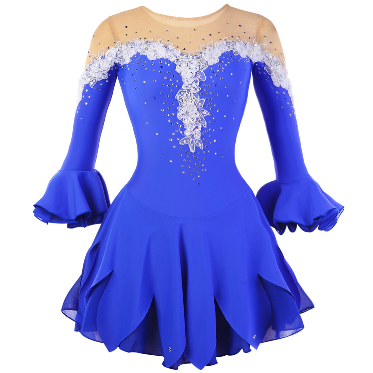 Eiskunstlaufkleid Damen Mädchen Eislaufen Kleider Violett Weiß Gelb Patchwork Blume Gitter Hochelastisch Ausbildung Praxis Wettbewerb Eiskunstlaufkleidung Handgemacht Blumen Pflanzen Halbe Ärmel 2025 - $113.99 –P13