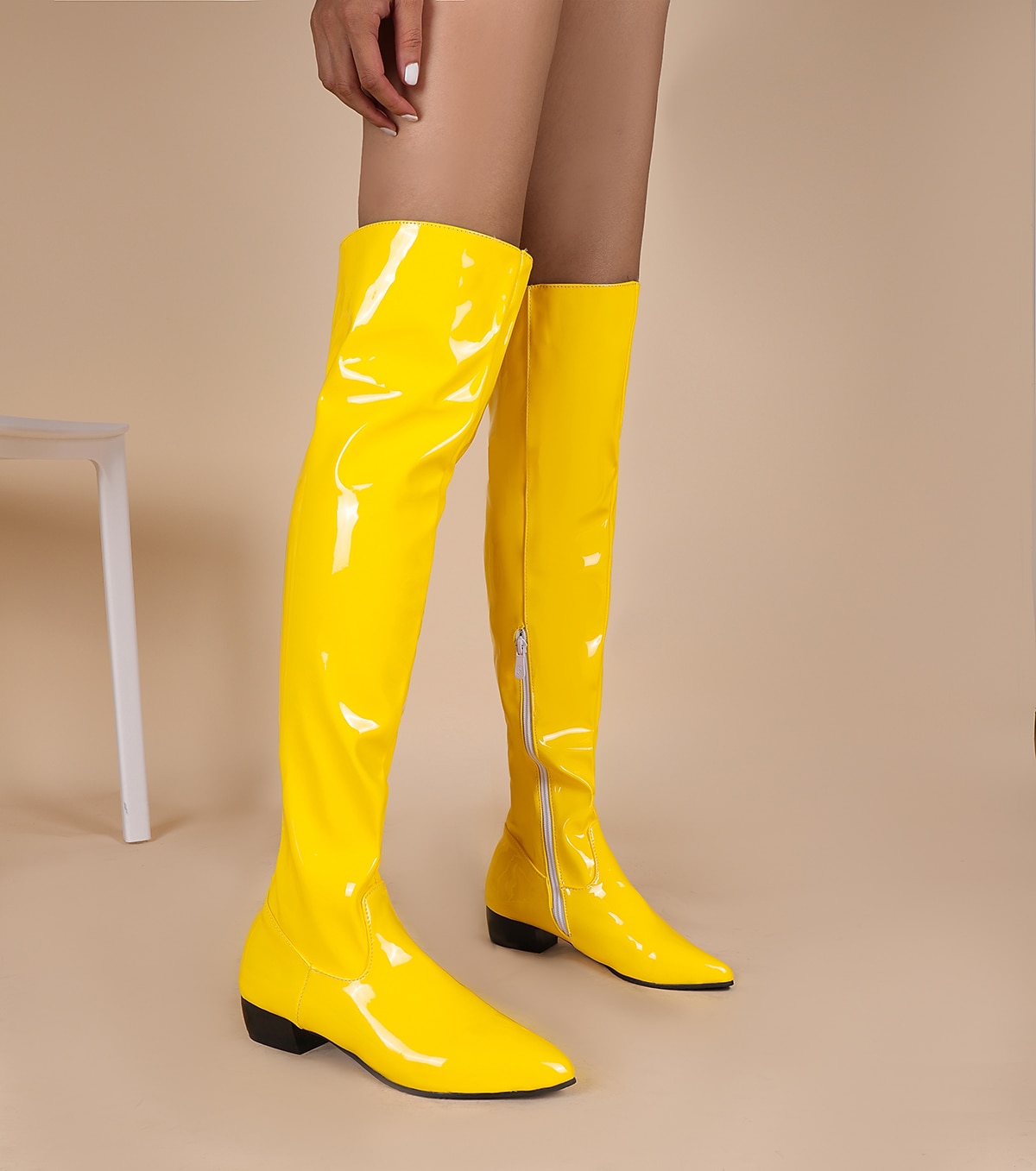 yellow vinyl boots