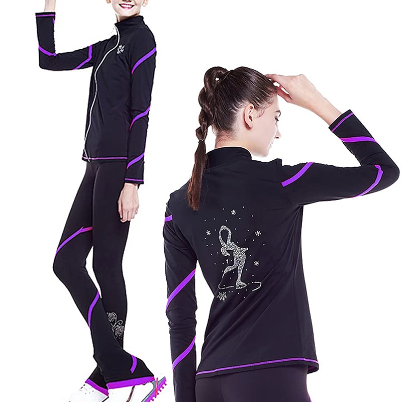 Eiskunstlauf-Jackett und -Hose Damen Mädchen Eislaufen Hosen / Regenhose Shirt Weiß Rosa Blau Glitzer Vlies Spandex Hochelastisch Ausbildung Wettbewerb Eiskunstlaufkleidung warm Kristalle Langarm 2026 - $123.99 –P15