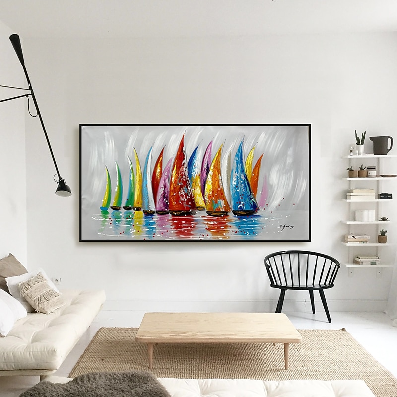 oljemaleri 100 % håndlaget håndmalt veggkunst på lerret fargerik seilbåt abstrakt moderne hjemmedekorasjon innredning rullet lerret uten ramme ustrukket 2026 - $61.99 –P3