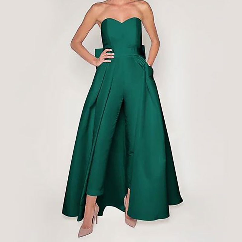 TS Jumpsuits Evening Gown Elegant Dress Christmas Wedding Guest Detachable Sleeveless Sweetheart Pocket Satin with Bow(s) Overskirt 2024 2024 - GBP £109 –P5