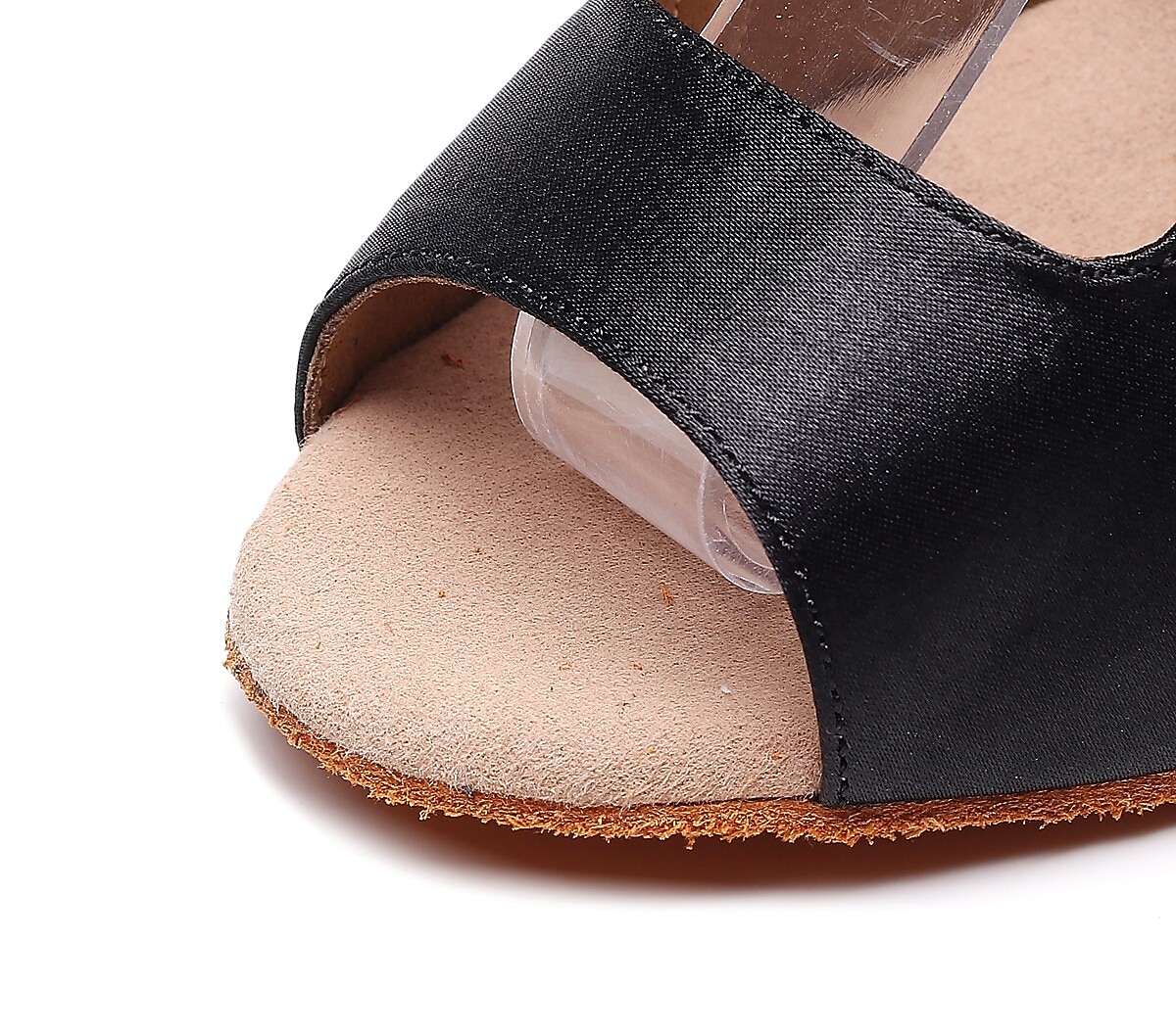 حذاء رقص نسائي بكعب عالٍ مفتوح من الأمام من الساتان باللون الأسود مع نعل من جلد السويد الناعم - حذاء رقص لاتيني بأشرطة مع حزام للكاحل للسالسا والأداء 2026 - $54.99 –P1