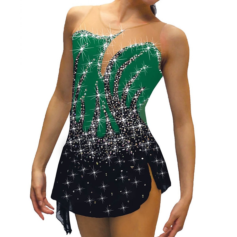 Vestito da pattinaggio artistico Per donna Da ragazza Pattinaggio sul ghiaccio Vestiti Completi Nero Bianco Giallo Retato Elastene Elevata elasticità Addestramento Da allenamento Competizione Vestiti del 2026 a $145.99 –P11