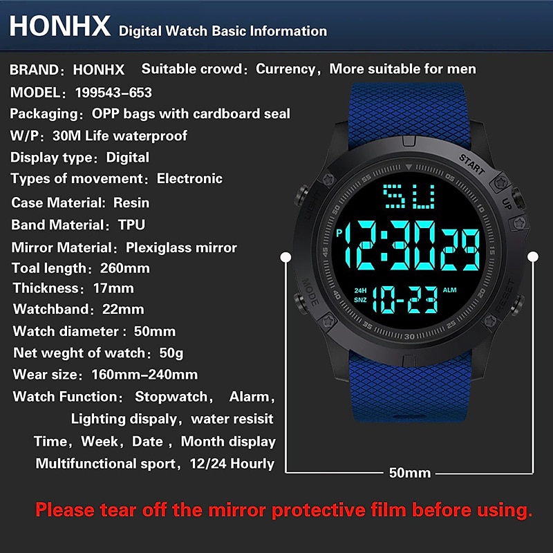 Men Digital Watch Multifunction Military Outdoor Sports Wristwatch Luminous LED Digital Watch Big Dial Waterproof Rubber Strap Electronic Watch For Student Kids 2025 - $13.99 –P4