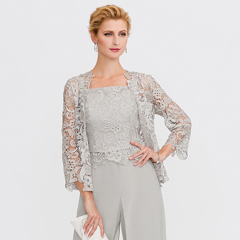 Mother's Wraps Bolero Coats / Jackets Elegant 3/4 Length Sleeve Floral Lace Wedding Guest Wraps With Lace For Fall Wedding Event Formal Party Spring & Summer Only Wraps dress to impress 2025 2025 - GBP £45 –P4