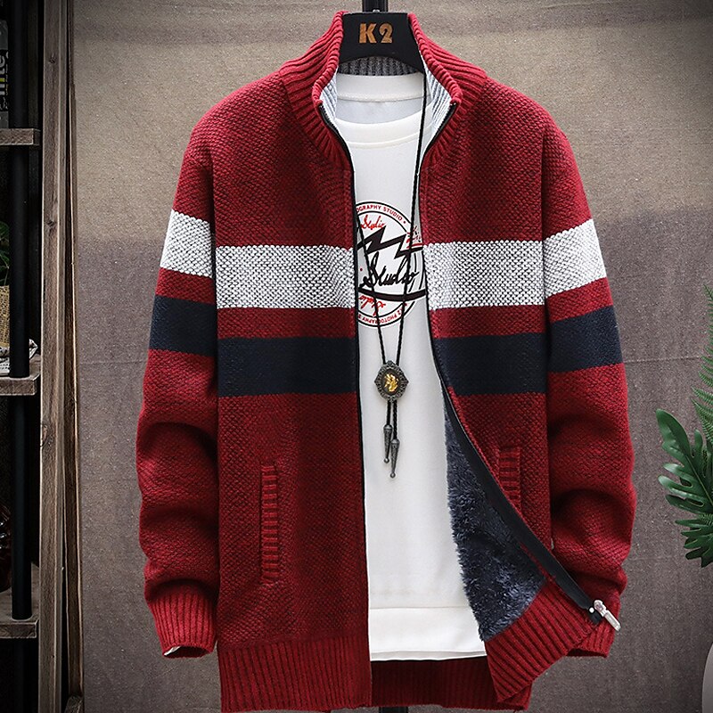 Per uomo Felpa Cardigan Maglione con zip Giacca maglione Maglione in pile Maglia Lavorato a maglia Color Block Colletto alla coreana Moda Esterno Interni Abbigliamento Inverno Autunno Blu Grigio scuro del 2025 a $25.99 –P3