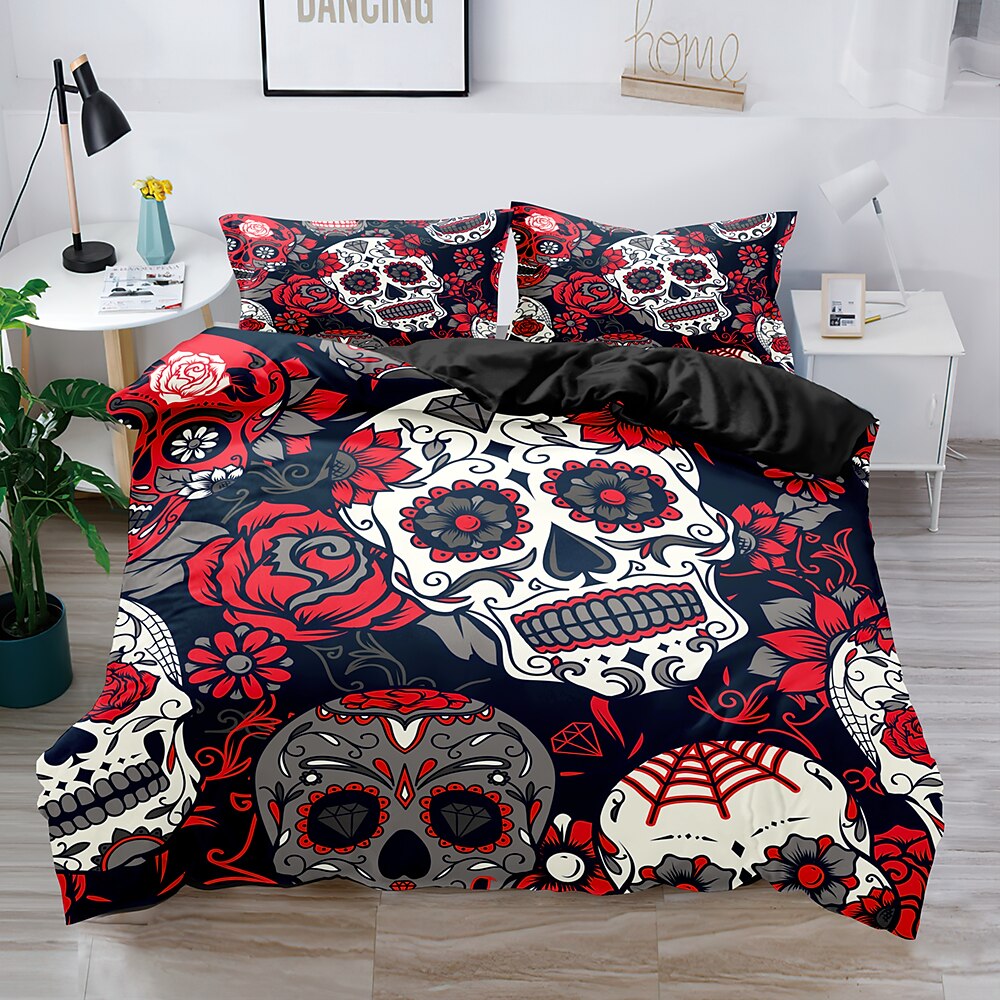 2ps/3ps ropa de cama 3d funda de edredón con estampado de calavera juegos de cama funda de edredón con 1 funda de edredón o colcha con estampado, 2 fundas de almohada para cama doble/reina/rey 2025 - $30.99 –P7