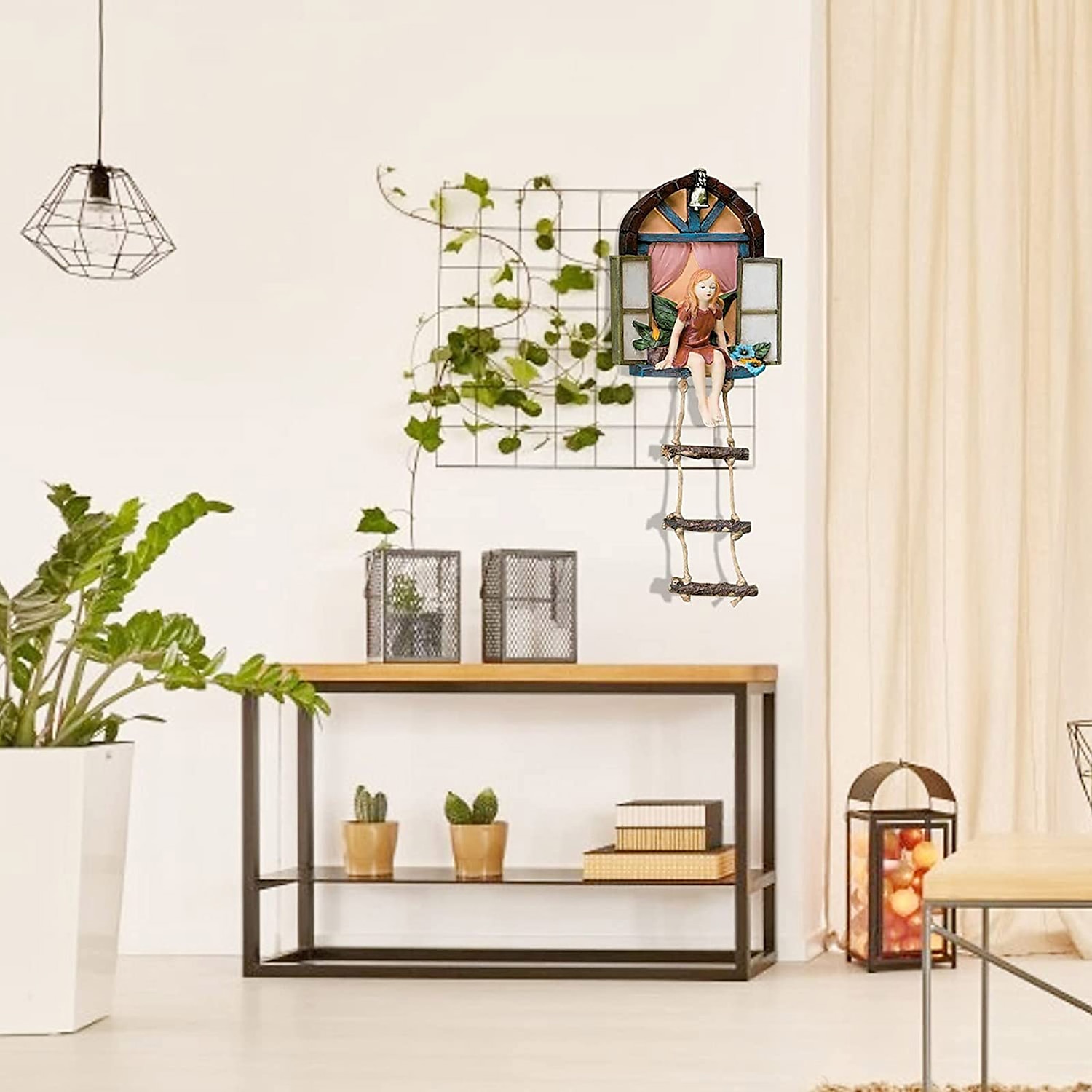 сказочный домик дерево висит фигурка окно сидит фея лестница смола ремесло статуя открытый орнамент для дома сад двор художественный декор 2026 - $23.99 –P4