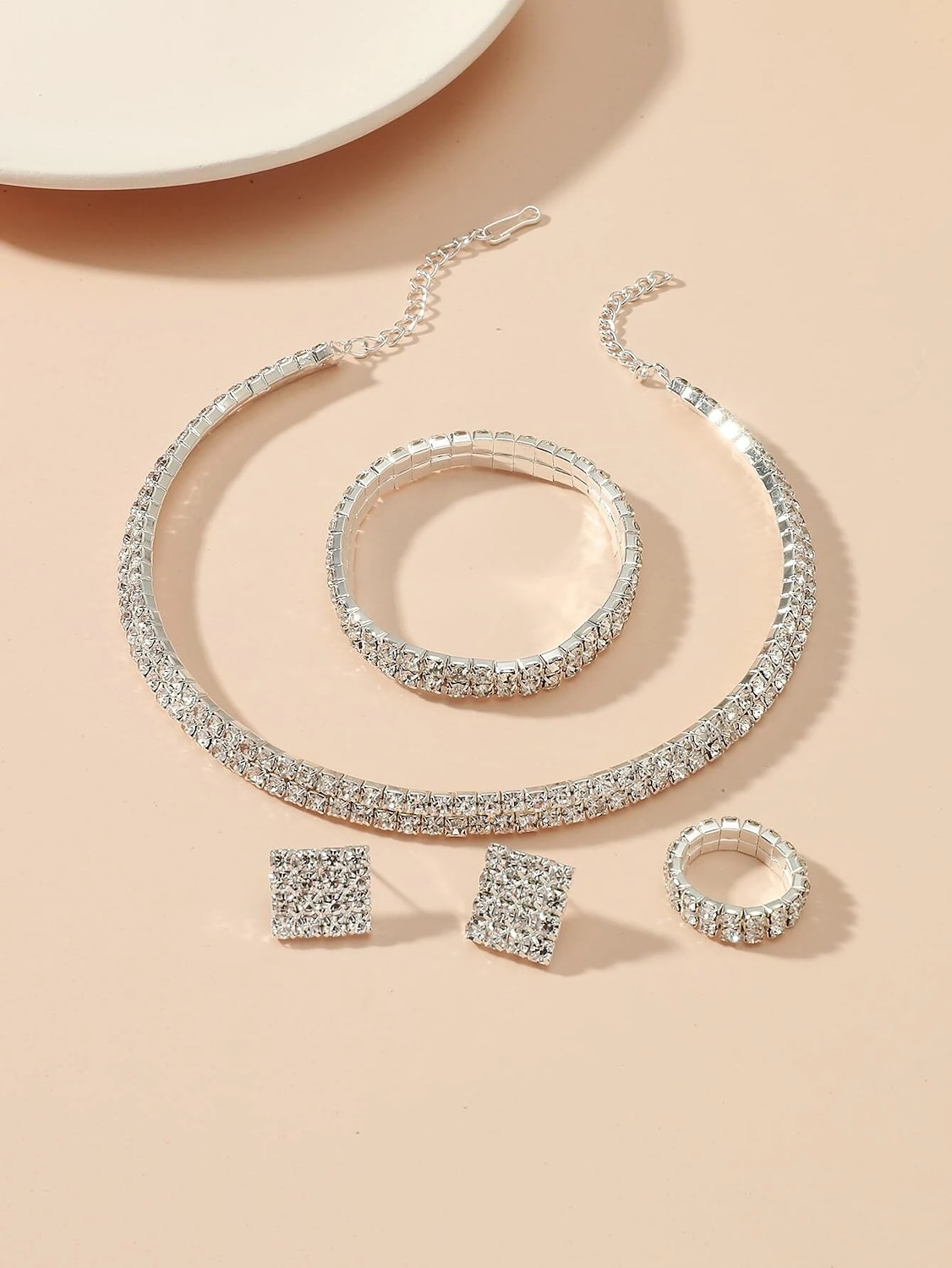 Bruidssieradensets 1 set Legering 1 Ketting 1 Armband 1 Ring Oorbellen Dames Modieus Gepersonaliseerde Stijlvol Klassiek Kostbaar Gezegend Geometrische vorm Sieraden set Voor Bruiloft Speciale 2025 - $15.99 –P3