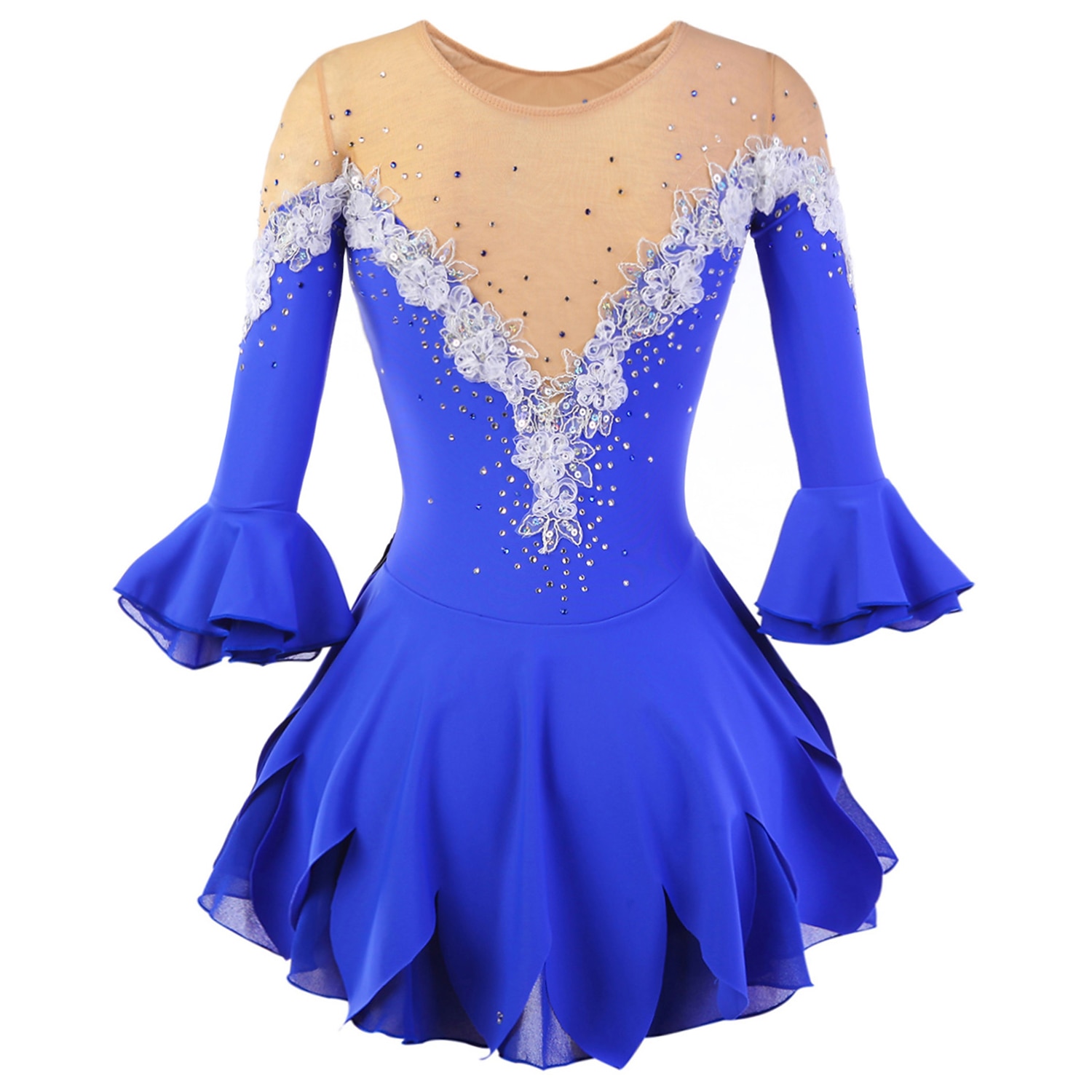 Eiskunstlaufkleid Damen Mädchen Eislaufen Kleider Violett Weiß Gelb Patchwork Blume Gitter Hochelastisch Ausbildung Praxis Wettbewerb Eiskunstlaufkleidung Handgemacht Blumen Pflanzen Halbe Ärmel 2025 - $113.99 –P14