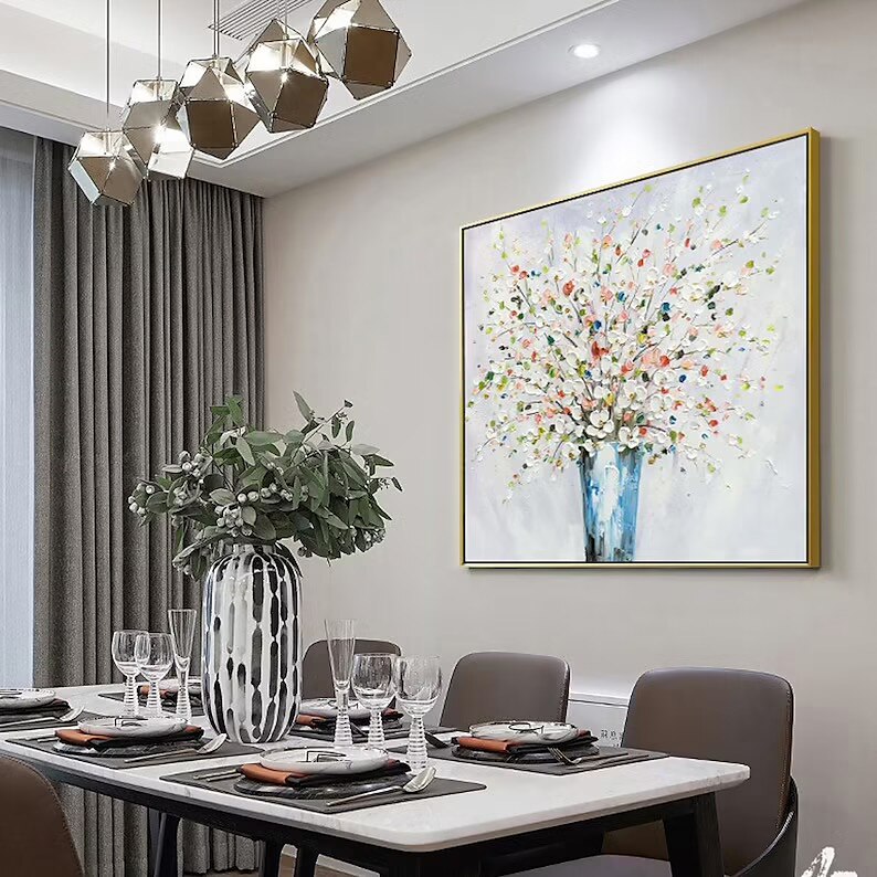 Ölgemälde handgemachte handbemalte Wandkunst Spachtel Malerei farbige Blumen Heimtextilien Dekor gestreckter Rahmen fertig zum Aufhängen 2025 - $203.79 –P3
