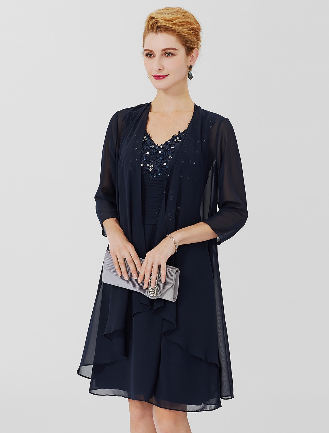 Vrouwen Wrap Shrug Moeder's Wraps Jassen  Jasjes Elegant Zonbescherming 3/4 Lengte Mouw Chiffon Bruiloft Gasten Wraps Met Effen Kleur Voor Formele Lente  Herfst kleed je mooi aan 2025 - $44.99 –P1
