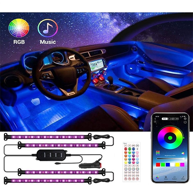 Keepsmile Interior Car Lights Accessories APP Control with Remote Music  Sync Color Change RGB Under Dash Car Lighting with USB Charger 12V 2A Led