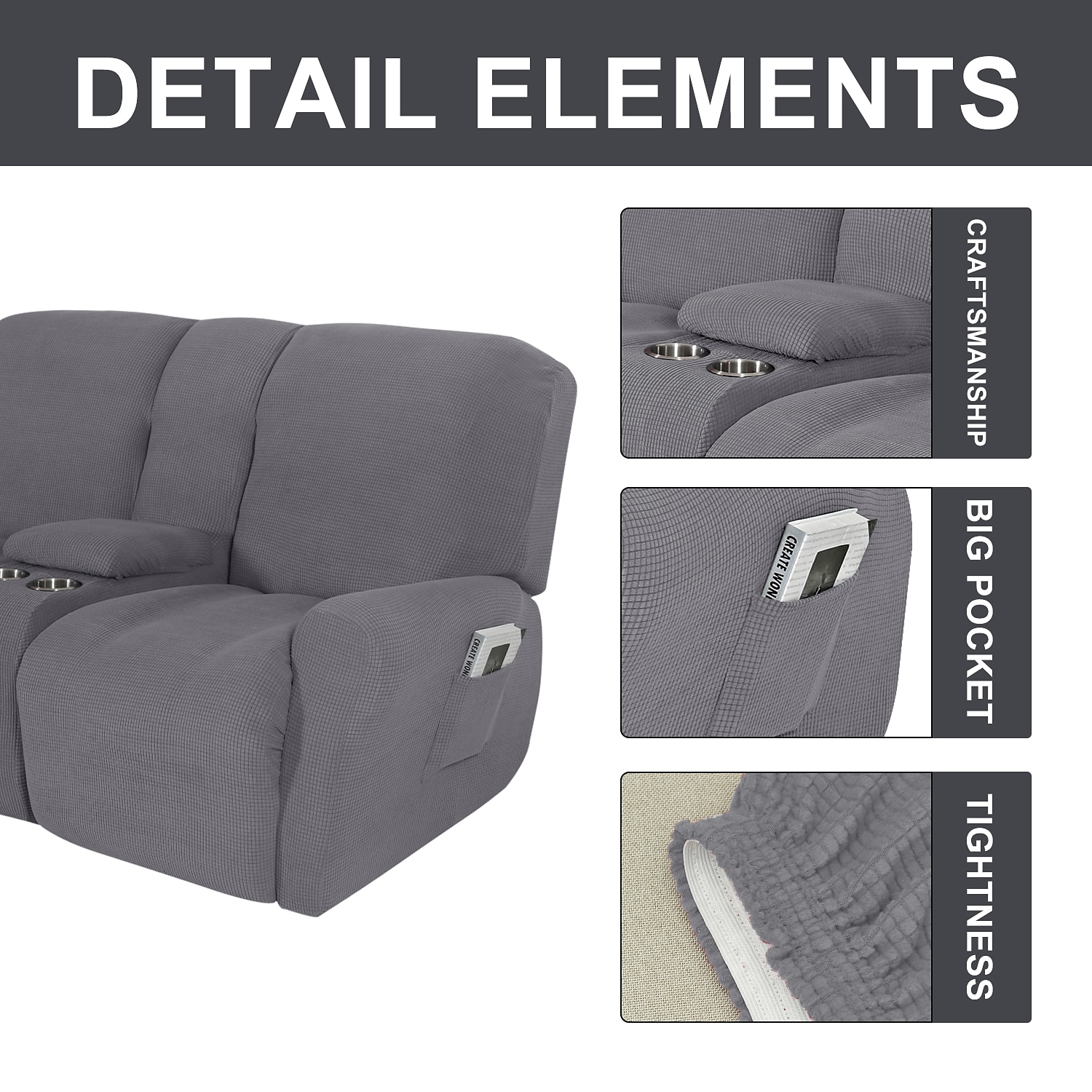 Fundas elásticas para sillón reclinable color burdeos, funda para sofá de dos plazas con consola central, funda para sofá reclinable con bolsillo lateral (funda para 3 reposabrazos, 3 respaldos, 2 2025 - $107.99 –P4
