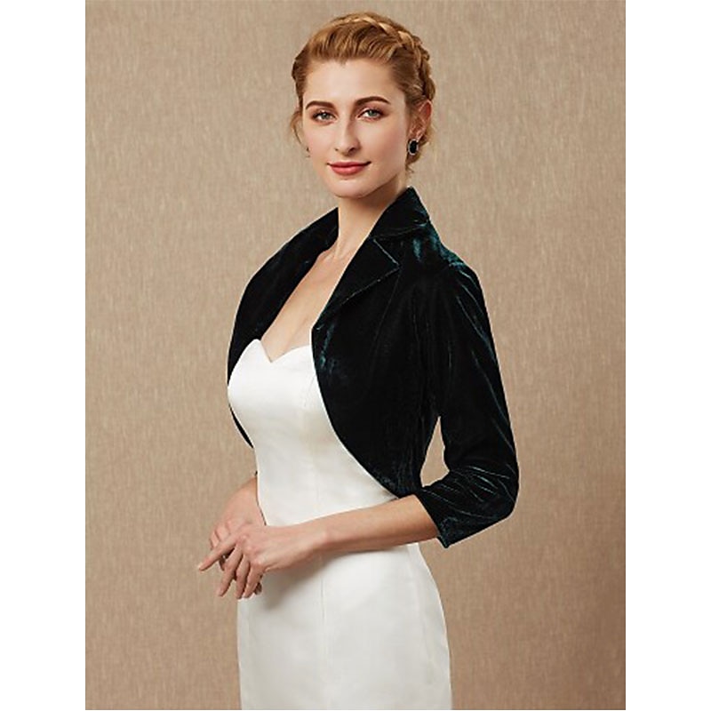 Grønn Kvinners Bolero Shrug Fløyels Kåper  Jakker Elegant Holder Varme 3/4 Lengde Ermer Fløyels Bryllupsgjester Wraps Med Ren Farge Bryllup Høst  Vinter antrekk å imponere 2025 - $59.99 –P4