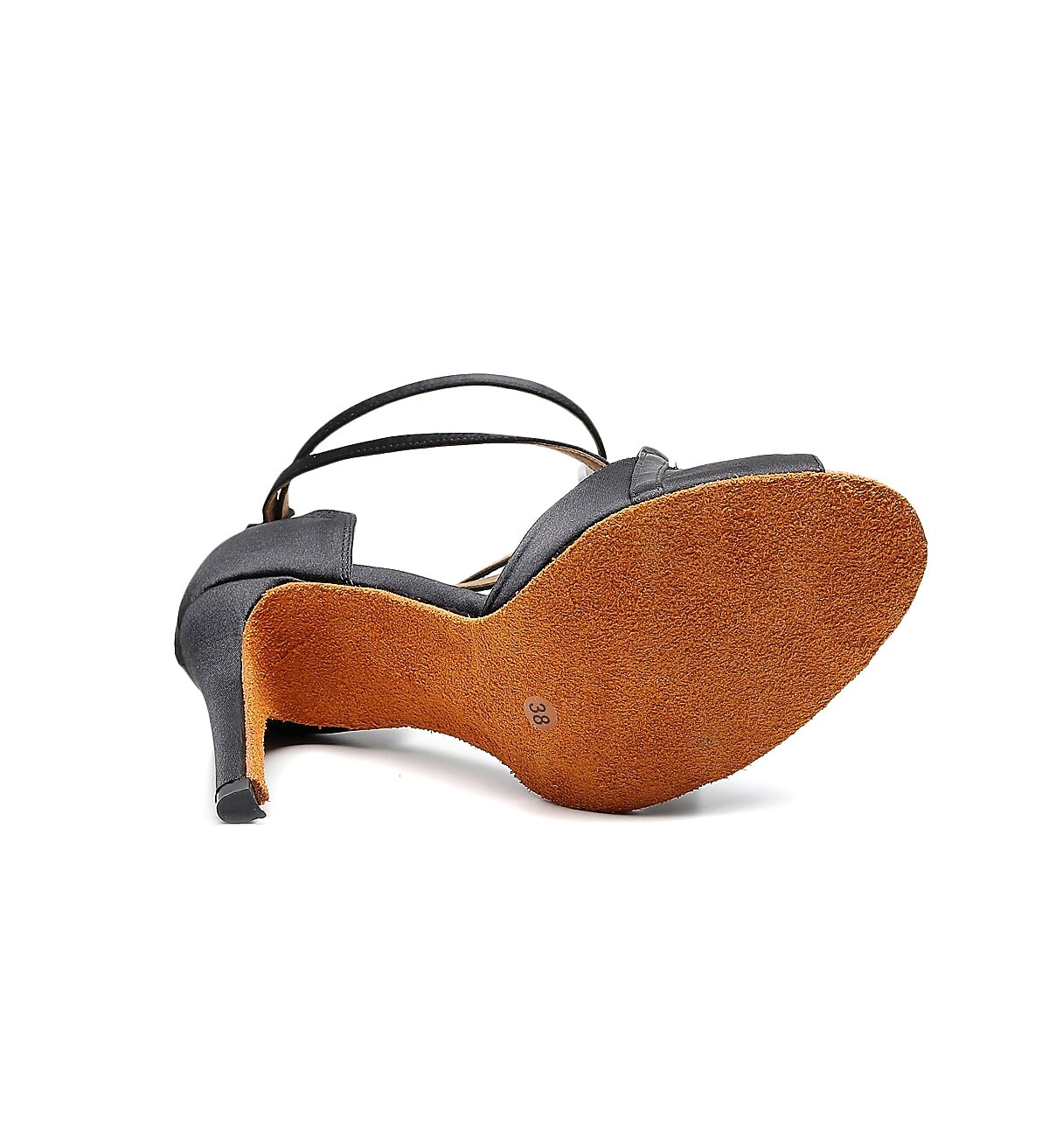 حذاء رقص نسائي بكعب عالٍ مفتوح من الأمام من الساتان باللون الأسود مع نعل من جلد السويد الناعم - حذاء رقص لاتيني بأشرطة مع حزام للكاحل للسالسا والأداء 2026 - $54.99 –P4