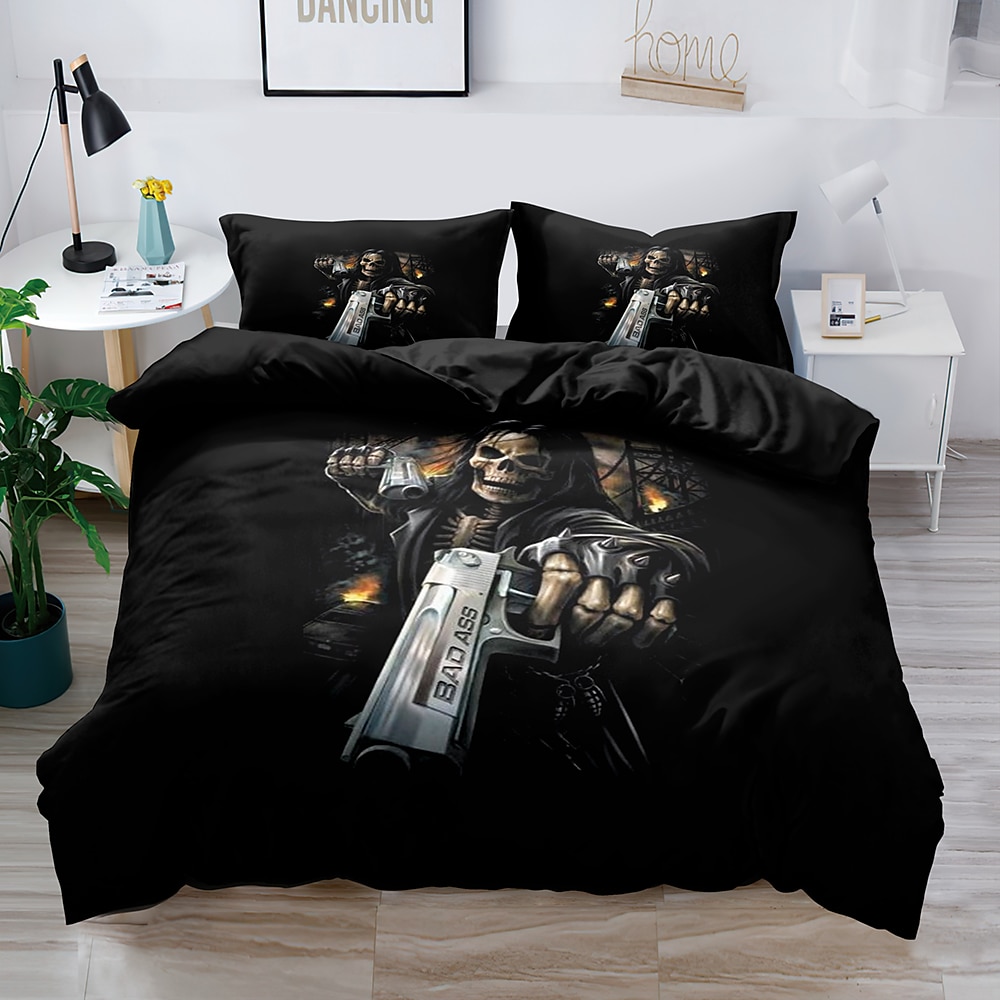 2ps/3ps ropa de cama 3d funda de edredón con estampado de calavera juegos de cama funda de edredón con 1 funda de edredón o colcha con estampado, 2 fundas de almohada para cama doble/reina/rey 2025 - $30.99 –P5
