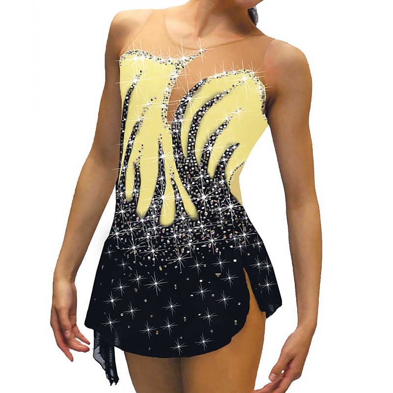 Vestito da pattinaggio artistico Per donna Da ragazza Pattinaggio sul ghiaccio Vestiti Completi Nero Bianco Giallo Retato Elastene Elevata elasticità Addestramento Da allenamento Competizione Vestiti del 2026 a $145.99 –P12
