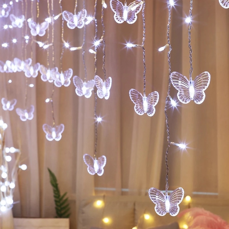 LED  Fairy Light Butterfly Curtain String Lights 3.5M 96LEDs New Year Holiday Wedding Valentine's Day Living Room Bedroom Store Decoration 220V EU Plug Curtain Lights 2026 - $20.99 –P8