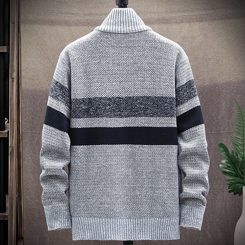Per uomo Felpa Cardigan Maglione con zip Giacca maglione Maglione in pile Maglia Lavorato a maglia Color Block Colletto alla coreana Moda Esterno Interni Abbigliamento Inverno Autunno Blu Grigio scuro del 2025 a $25.99 –P2