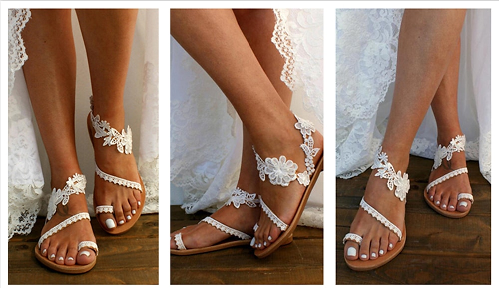 Women's Sandals Flat Sandals for Women Flat Bohemia Flowers Lace Strappy  Sandal Wedding Dress Shoes Beach Ope1 : : Clothing, Shoes 