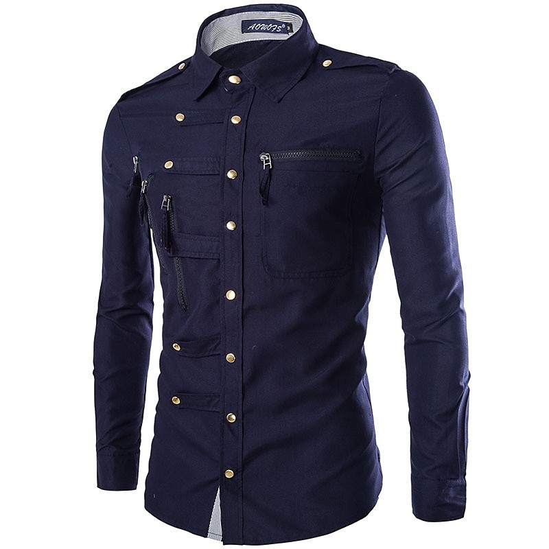 Men's Party Shirt Solid Colored Collar Classic Collar Daily Basic Long Sleeve Slim Tops Military Wine Black Army Green / Fall / Spring /Summer/ Dress Shirts /Wedding 2025 - GBP £25 –P4