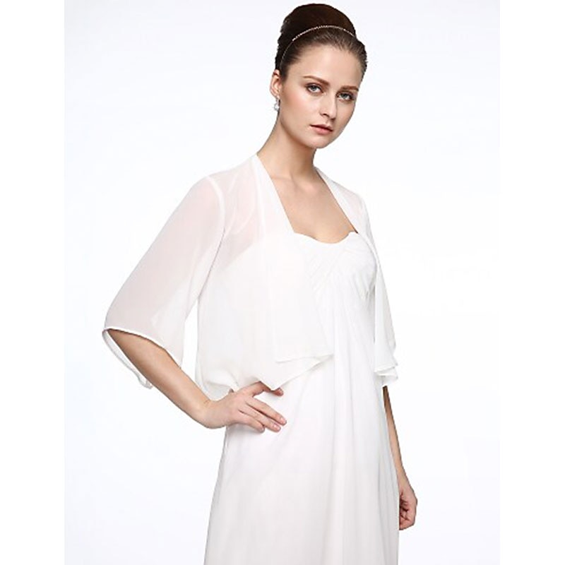 Halv Erme Frakker  Jakker Chiffon  Bryllup  Fest  Kveld Kvinne Stola  Bolero Med Drapering  Ensfarget 2025 - $27.99 –P2