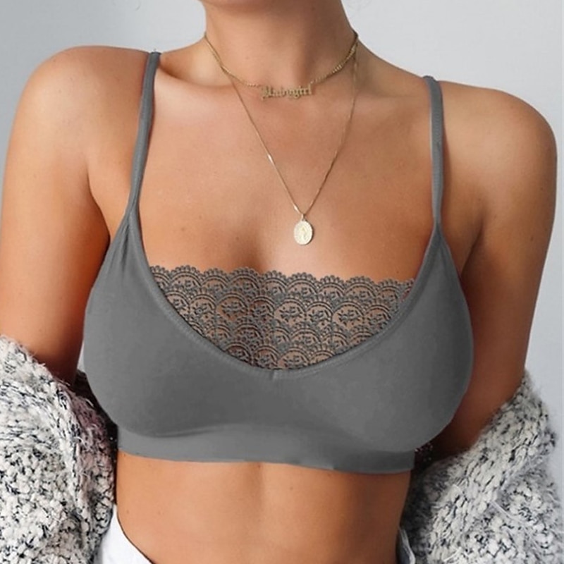 Sujetadores deportivos sin aros para mujer, tirantes fijos, copa 3/4, escote en U profundo, transpirables, encaje, color puro, cierre de presión, para citas y fiestas&Conjuntos de noche, 2025 - $6.99 –P2
