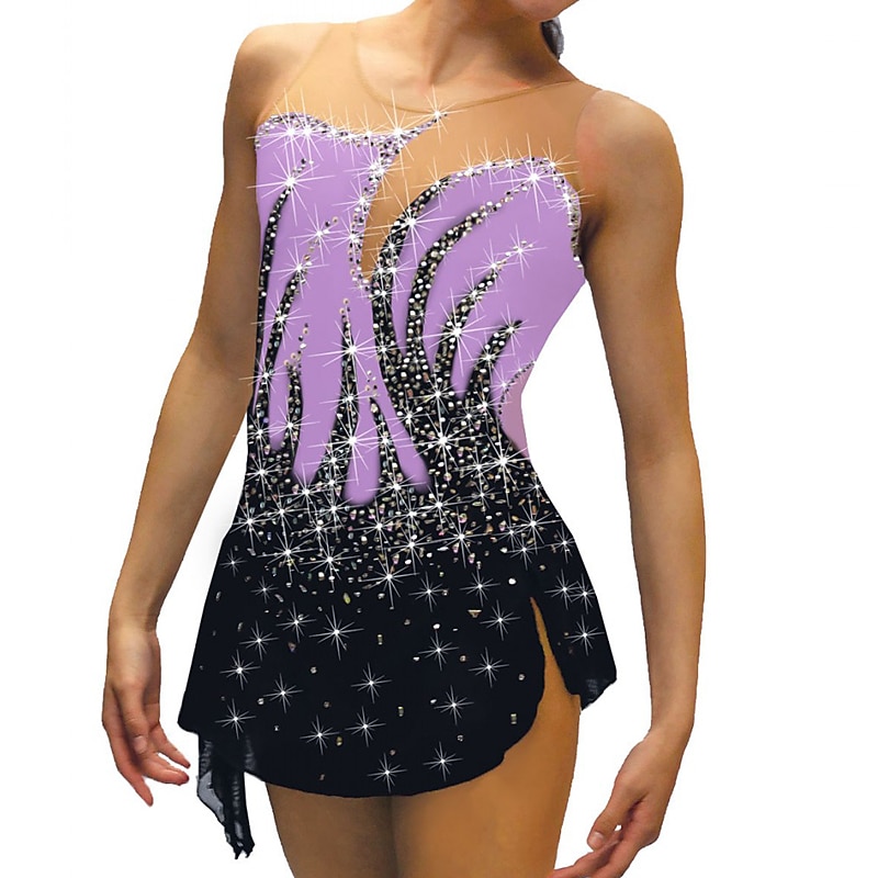 Vestito da pattinaggio artistico Per donna Da ragazza Pattinaggio sul ghiaccio Vestiti Completi Nero Bianco Giallo Retato Elastene Elevata elasticità Addestramento Da allenamento Competizione Vestiti del 2026 a $145.99 –P8