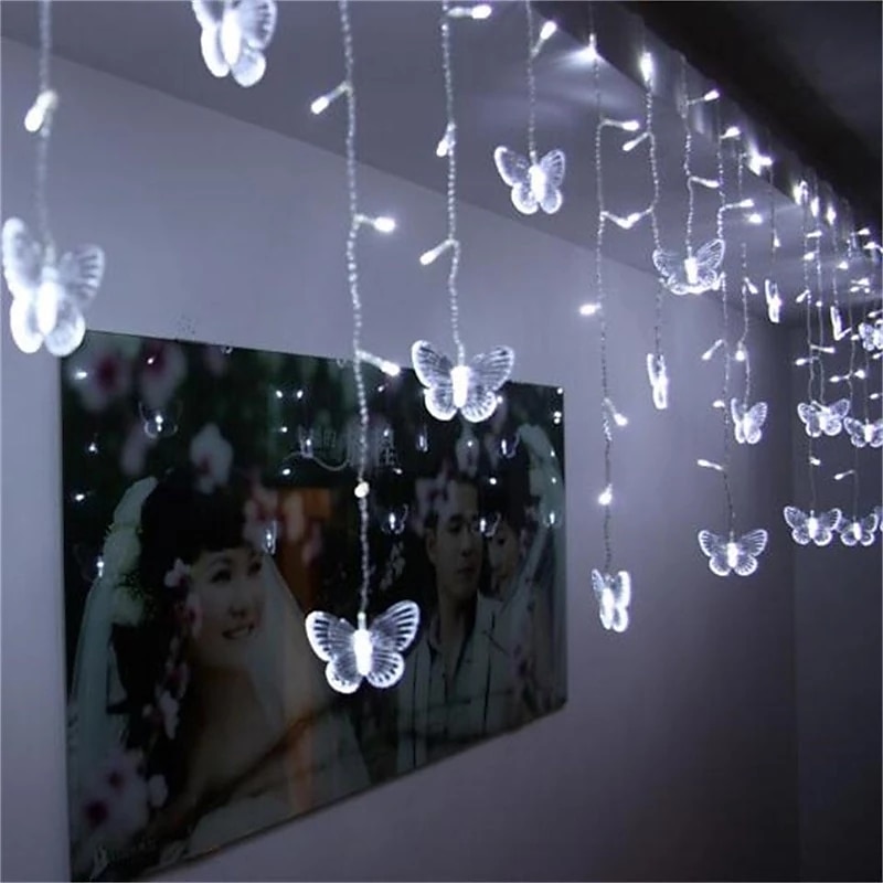 LED  Fairy Light Butterfly Curtain String Lights 3.5M 96LEDs New Year Holiday Wedding Valentine's Day Living Room Bedroom Store Decoration 220V EU Plug Curtain Lights 2026 - $20.99 –P7