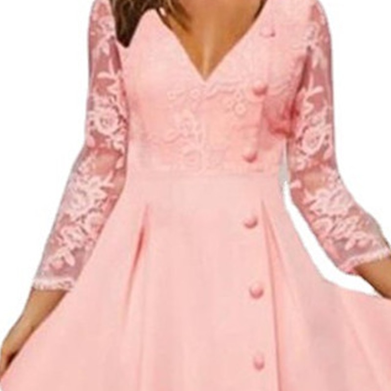 Femme Robe mi-longue Robe dentelle robe soirée Robe Évasée Robe Trapèze Elégant Décontractées Mature Vacances du quotidien Rendez-vous Standard Couleur monochrome Manches 3/4 Col V Rose Claire Et de 2025 ? $25.99 –P2