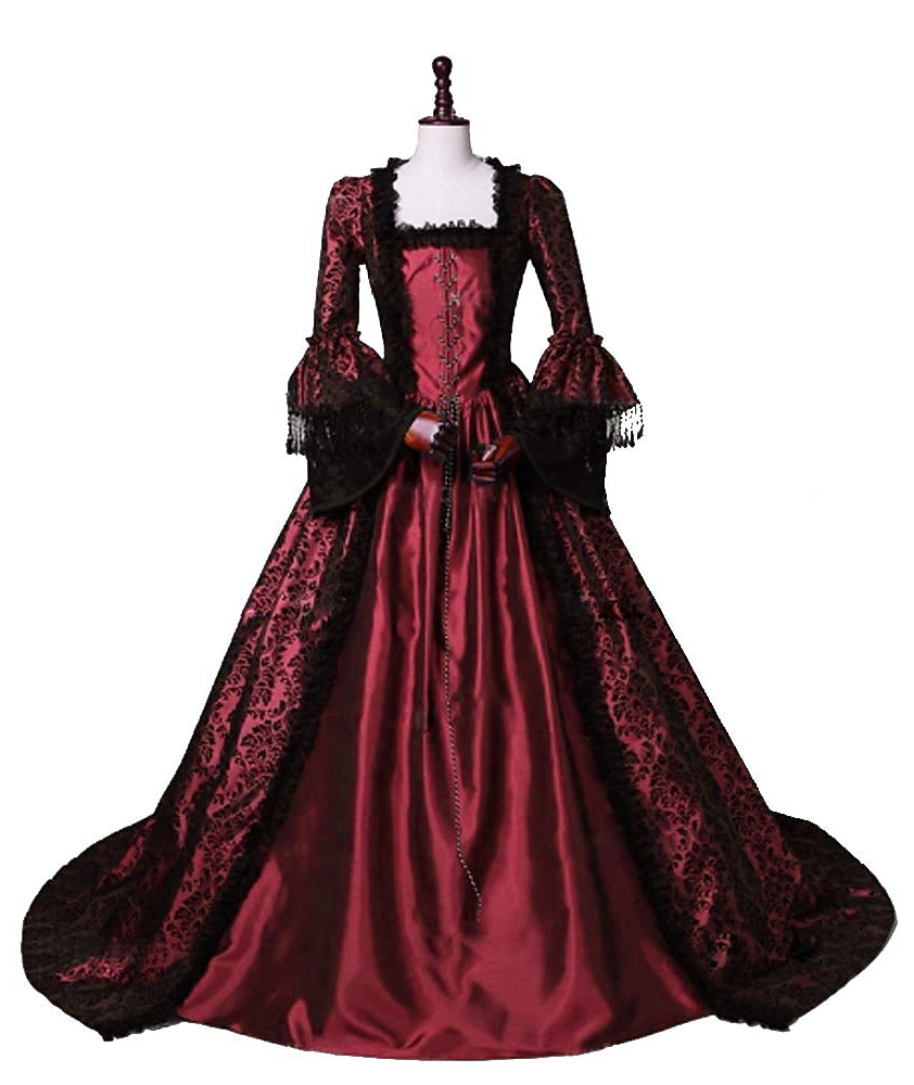 Dress Floral Style Rococo Victorian Floor Length Dress Party Costume Masquerade Flare Cuff Sleeve Princess Toile Ball Gown Square Neck Fancy Dress Women's Halloween Christmas Party / Evening Adults 2026 - $123.99 –P6