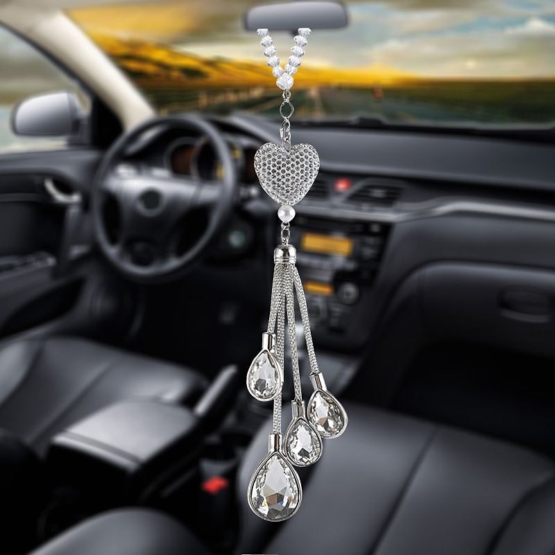 Crystal Car Rear View Mirror Charms Car Decoration Lucky Hanging Interior Ornament Pendant for Car Clear White, Pink 2 Piece Bling Heart Car Diamond White Car Accessories 