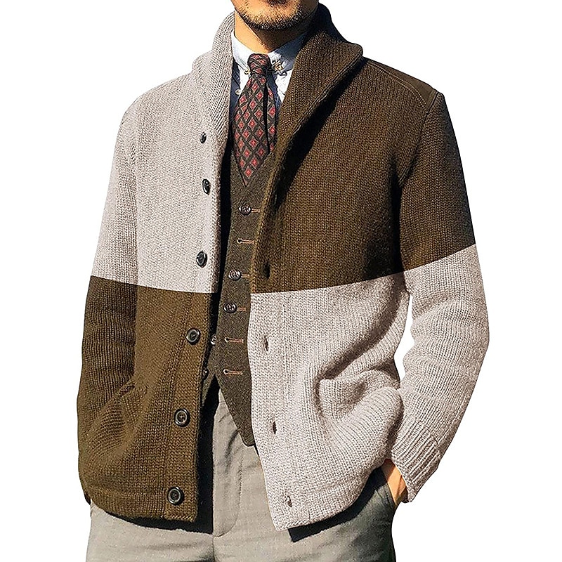 Men's Sweater Cardigan Cropped Sweater Knit Knitted Shawl Collar Vintage Modern Contemporary Casual Daily Wear Clothing Apparel Fall Winter Black Army Green M L XL 2025 - $48.99 –P2
